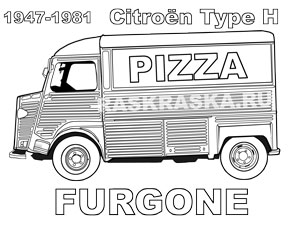 контурный рисунок фургона по доставке пиццы на базе Citroen HY с подписью на итальянском языке для распечатки