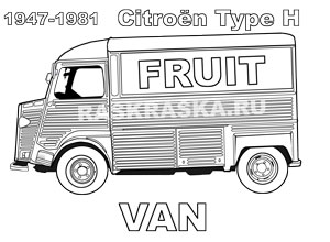 Citroen HY fruit van contour picture with fruit and van english words for print