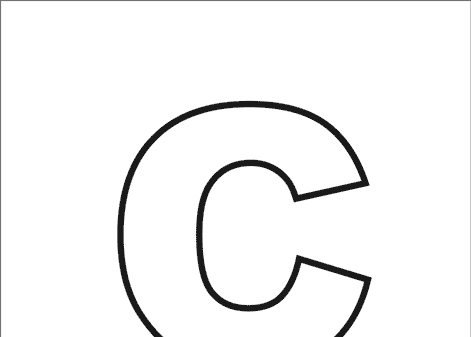 printable outline English letter C with cat image