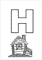 printable English letter H with HOUSE outline image