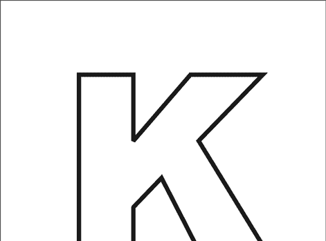 Outline English letter K with Kangaroo picture for print