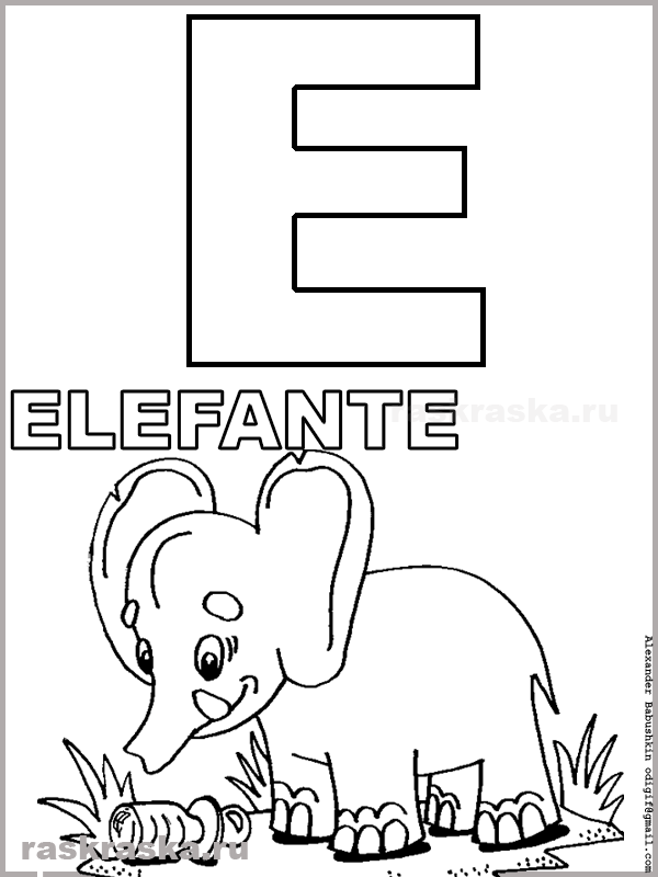outline italian letter E with elefant picture