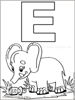 Italian letter E with elefante elefant outline image