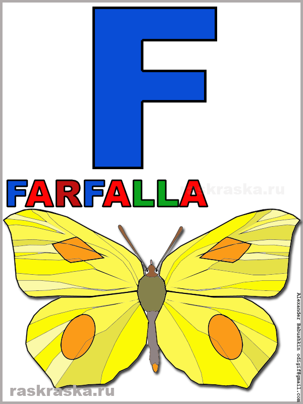 color italian letter F with farfalla butterfly picture and caption