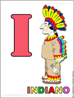 Italian letter I with indiano (Red indian) picture and caption color picture