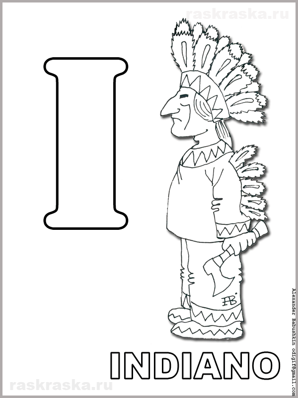 outline italian letter I with indiano picture and caption