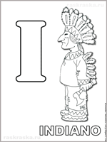 Italian letter I with indiano (Red indian) picture and caption outline picture
