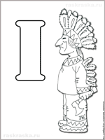 Italian letter I with indiano (Red indian) picture outline image