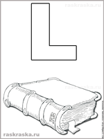 Italian letter L with libro (book) picture outline image