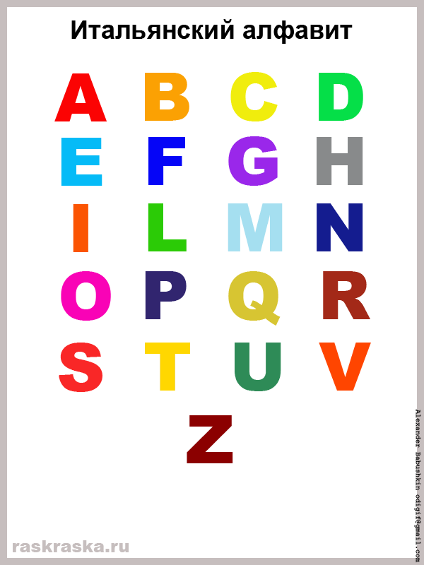 цветной итальянский алфавит для распечатки и изучения