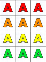 12 color letters A on the same sheet