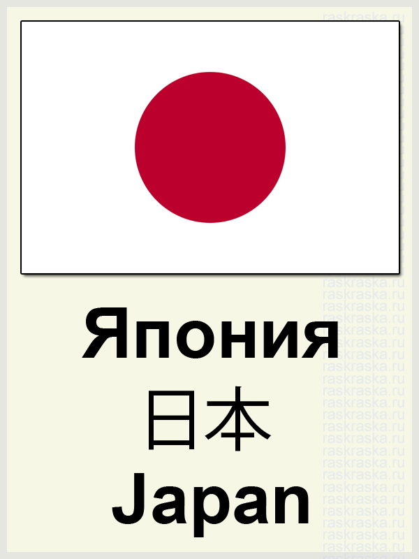 японский флаг цветная картинка с подписями на русском японском и английском языках