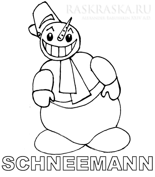 раскраска снеговика с подписью на немецком языке