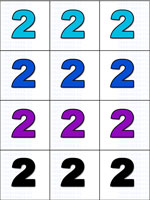 12 цветных двоек на одном листе